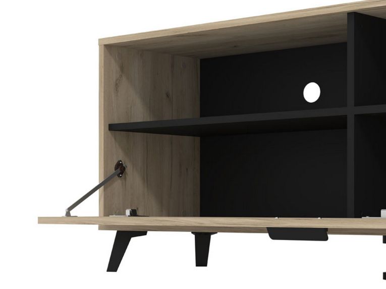 Mobile Porta tv Marrone Rovere Grigio Nero 3 Ripiani Un'anta 137.5x40x57.5h cm, 4 Vani - Platania