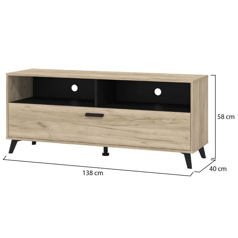 Mobile Porta tv Marrone Rovere Grigio Nero 3 Ripiani Un'anta 137.5x40x57.5h cm, 4 Vani - Platania