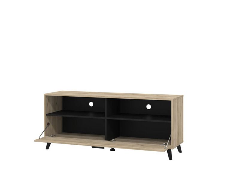 Mobile Porta tv Marrone Rovere Grigio Nero 3 Ripiani Un'anta 137.5x40x57.5h cm, 4 Vani - Platania