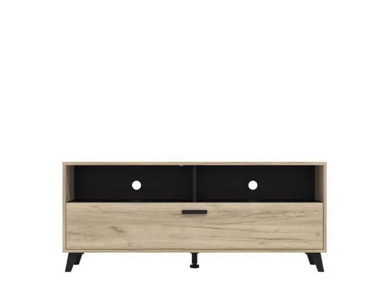 Mobile Porta tv Marrone Rovere Grigio Nero 3 Ripiani Un'anta 137.5x40x57.5h cm, 4 Vani - Platania