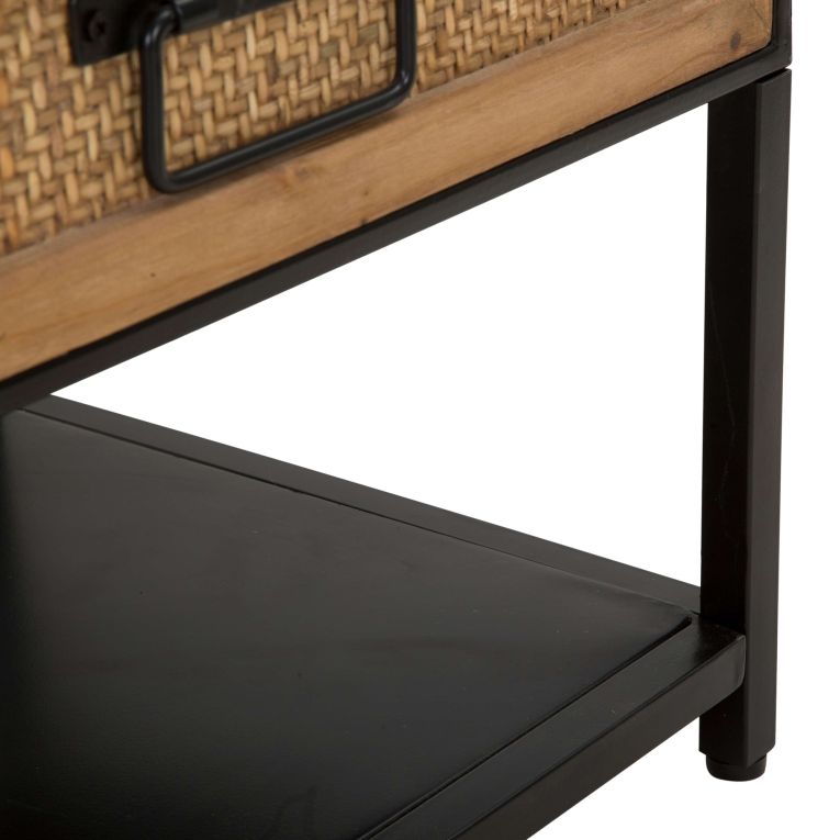 Mobile Porta tv Marrone Rovere Nero 2 Cassetti 2 Ripiani 95x38x38h cm, Finiture in Rattan - Boquete