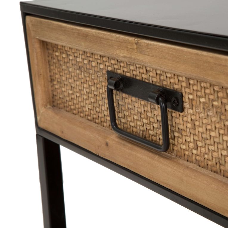 Mobile Porta tv Marrone Rovere Nero 2 Cassetti 2 Ripiani 95x38x38h cm, Finiture in Rattan - Boquete