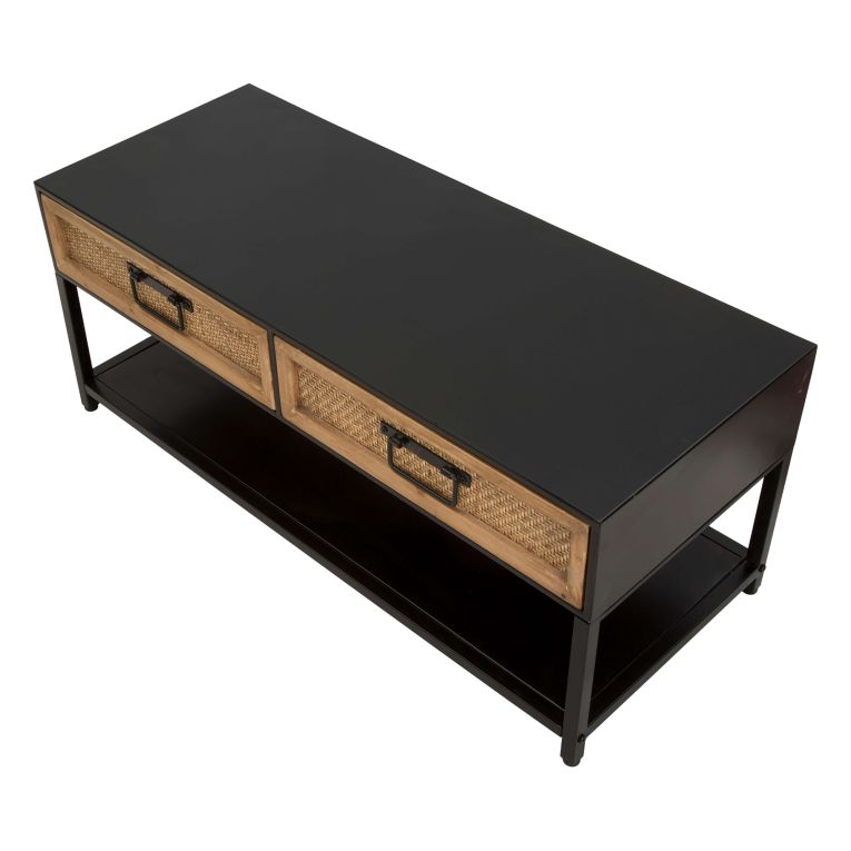 Mobile Porta tv Marrone Rovere Nero 2 Cassetti 2 Ripiani 95x38x38h cm, Finiture in Rattan - Boquete