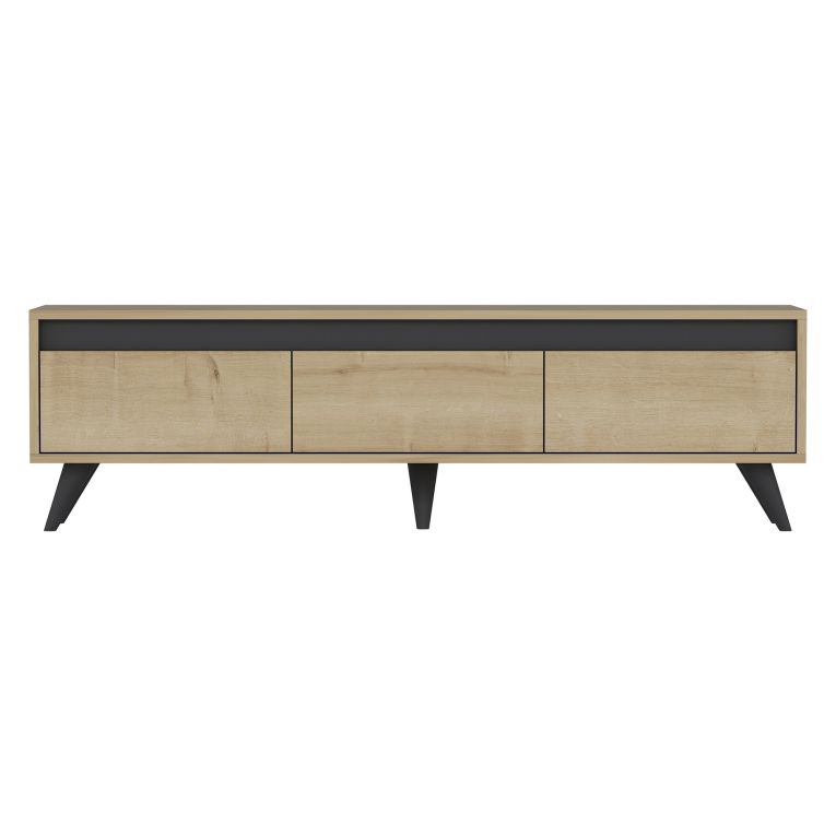 Mobile Porta tv Marrone Rovere Nero 3 Ante Apertura a Ribalta 150x30x45h cm, 3 Vani - Romeno