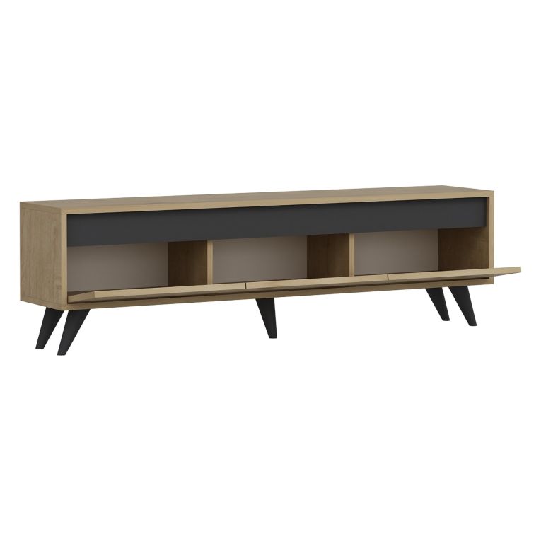 Mobile Porta tv Marrone Rovere Nero 3 Ante Apertura a Ribalta 150x30x45h cm, 3 Vani - Romeno