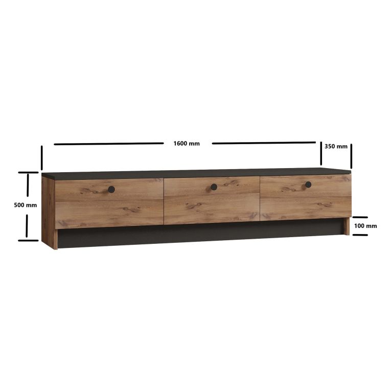 Mobile Porta tv Marrone Rovere Nero 3 Ante Apertura a Ribalta 160x35x35h cm, 3 Vani - Sovere