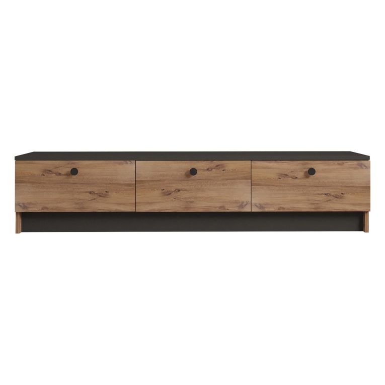 Mobile Porta tv Marrone Rovere Nero 3 Ante Apertura a Ribalta 160x35x35h cm, 3 Vani - Sovere