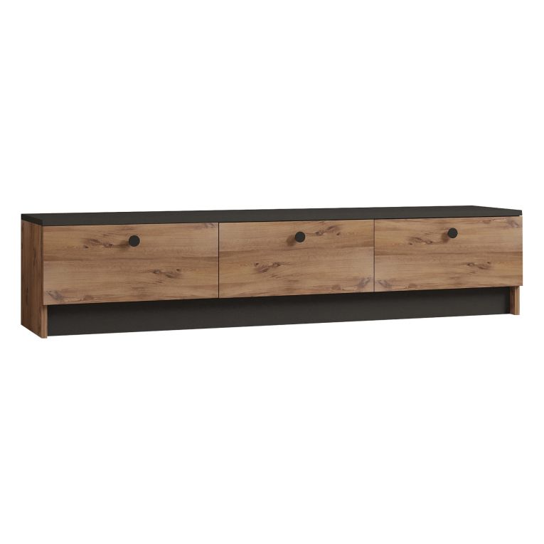 Mobile Porta tv Marrone Rovere Nero 3 Ante Apertura a Ribalta 160x35x35h cm, 3 Vani - Sovere