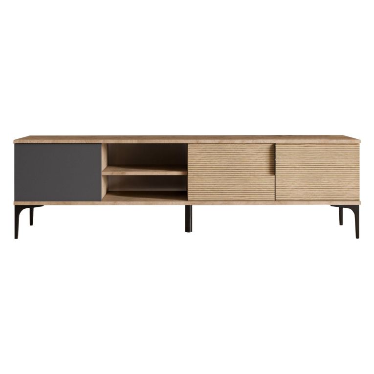 Mobile Porta tv Marrone Rovere Nero Antracite 2 Ante Apertura a Ribalta 180x33x49h cm, 3 Vani - Imerese