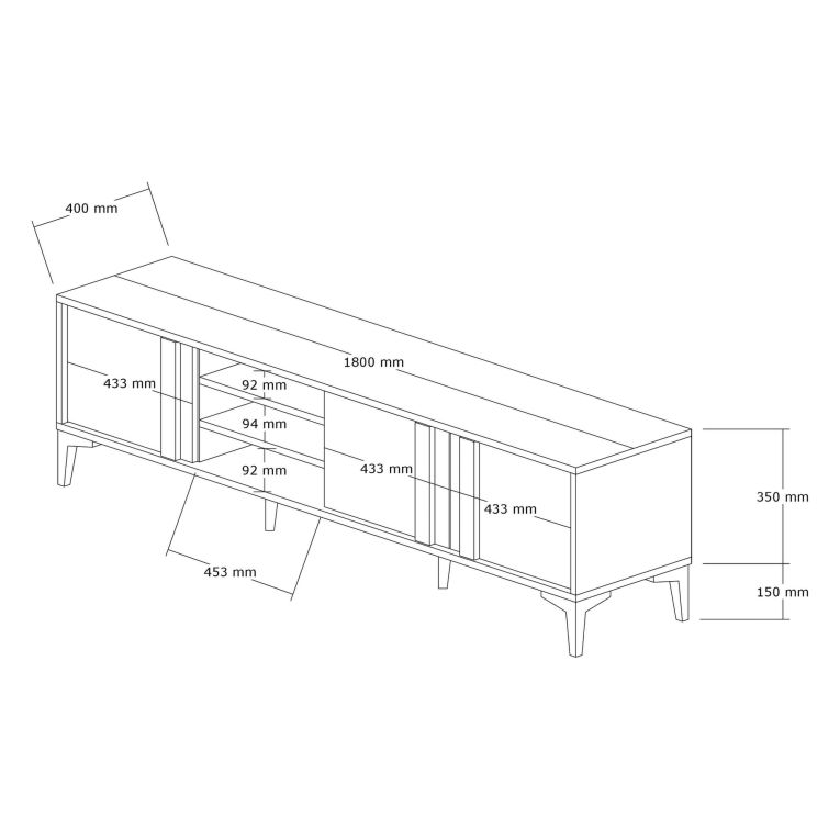 Mobile Porta tv Marrone Rovere Nero Antracite 2 Ripiani 3 Ante 180x40x50h cm, 6 Vani - Gruaro
