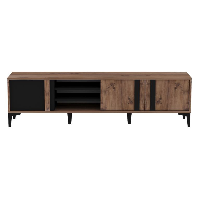 Mobile Porta tv Marrone Rovere Nero Antracite 2 Ripiani 3 Ante 180x40x50h cm, 6 Vani - Gruaro