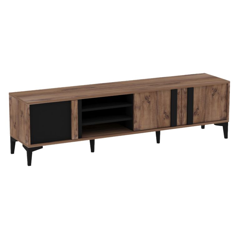 Mobile Porta tv Marrone Rovere Nero Antracite 2 Ripiani 3 Ante 180x40x50h cm, 6 Vani - Gruaro