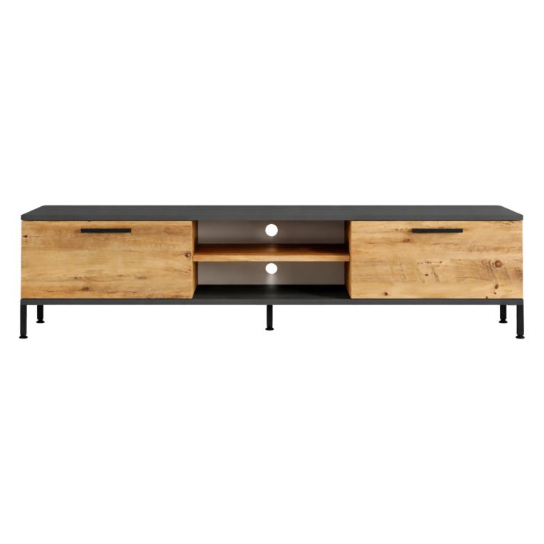 Mobile Porta tv Marrone Rovere Nero Antracite un Ripiano 2 Ante 160x35x39h cm, 4 Vani - Crissolo