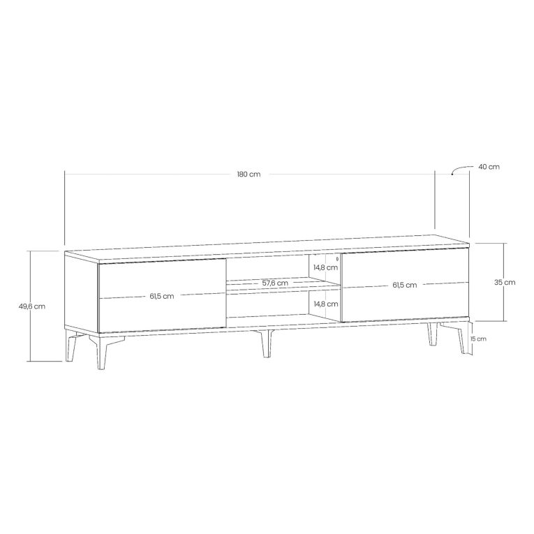 Mobile Porta tv Marrone Rovere Nero Antracite un Ripiano 2 Ante 180x40x50h cm, 4 Vani - Fonni