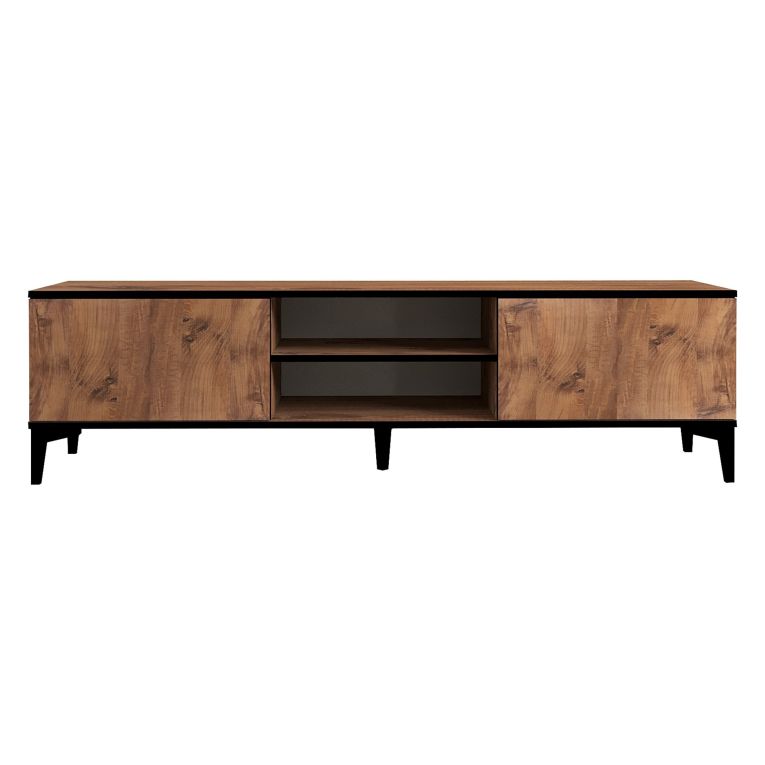 Mobile Porta tv Marrone Rovere Nero Antracite un Ripiano 2 Ante 180x40x50h cm, 4 Vani - Fonni