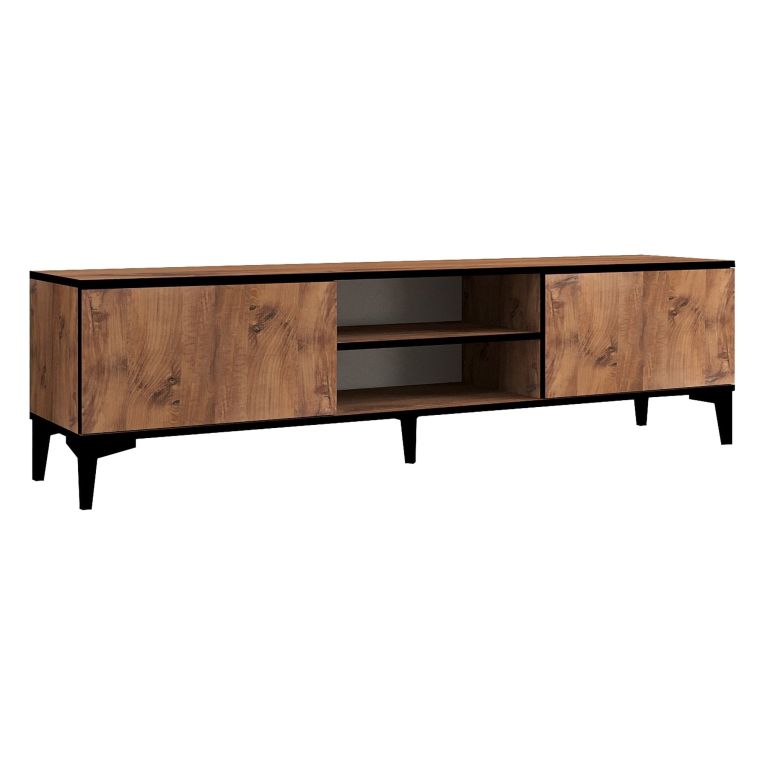 Mobile Porta tv Marrone Rovere Nero Antracite un Ripiano 2 Ante 180x40x50h cm, 4 Vani - Fonni