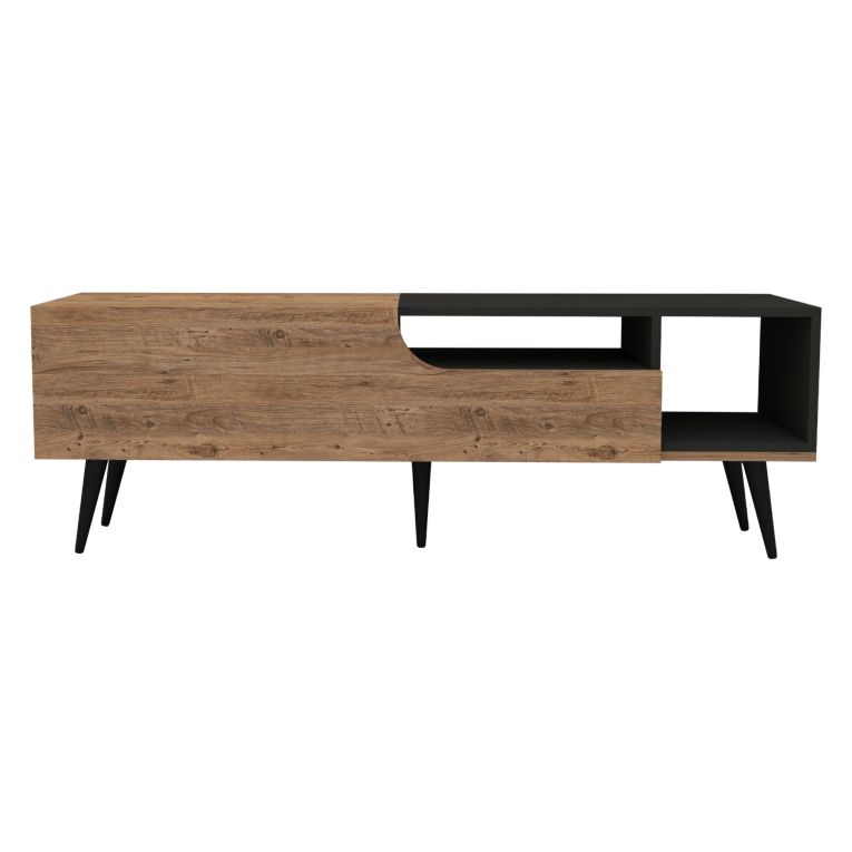 Mobile Porta tv Marrone Rovere Nero Antracite un Ripiano Un'anta 150x30x50h cm, 4 Vani - Tinnura