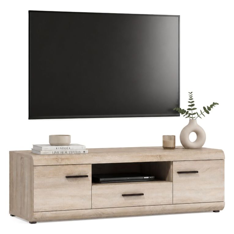 Mobile Porta tv Marrone Rovere Nero un Cassetto 2 Ripiani 140x54x44h cm, 2 Ante - Kalepa