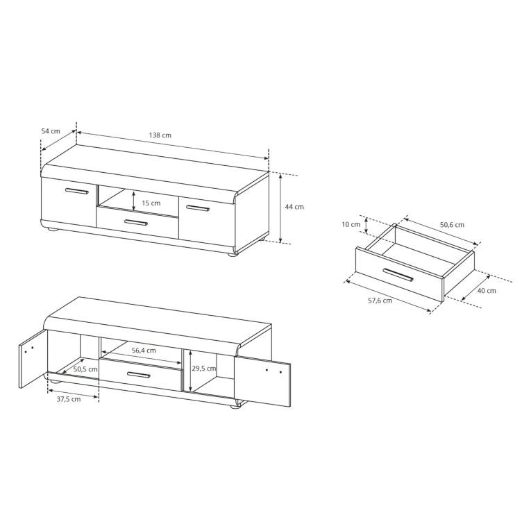 Mobile Porta tv Marrone Rovere Nero un Cassetto 2 Ripiani 140x54x44h cm, 2 Ante - Kalepa