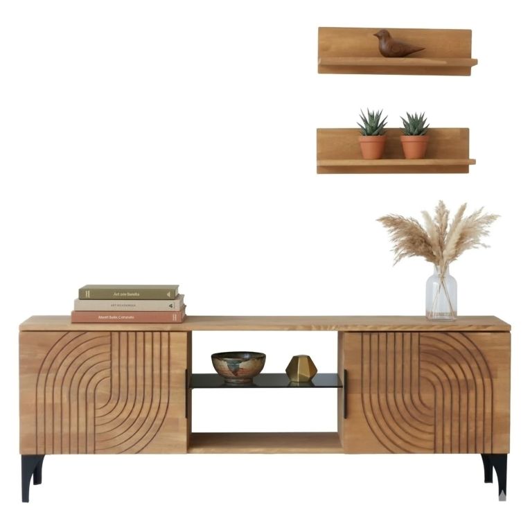 Mobile Porta tv Marrone Rovere Nero un Ripiano 4 Vani 150x30x40h cm, 2 Ante - Neviano