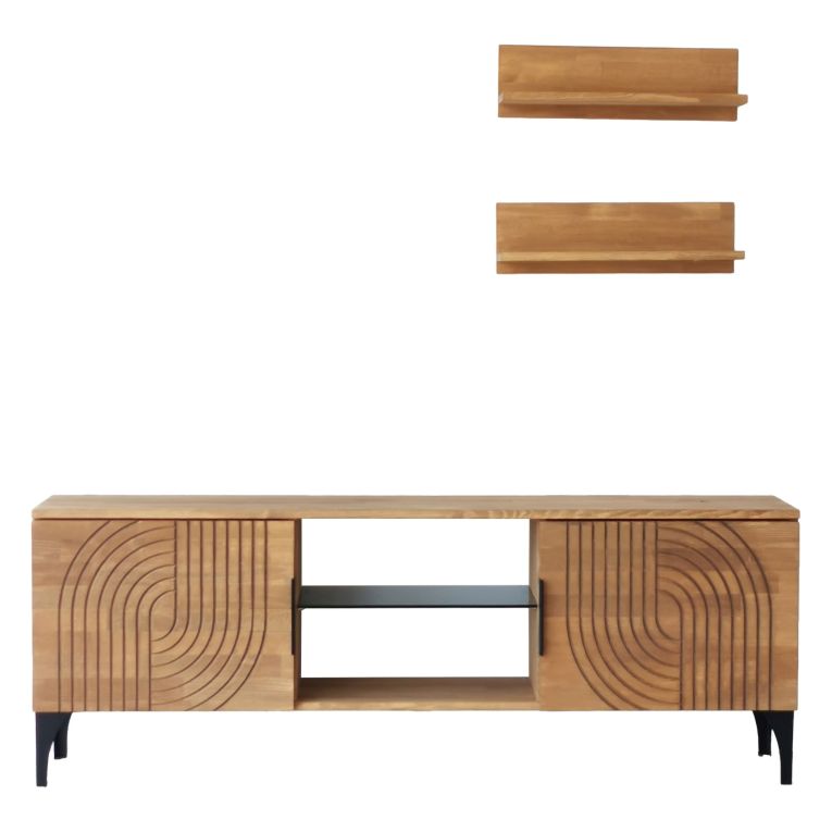 Mobile Porta tv Marrone Rovere Nero un Ripiano 4 Vani 150x30x40h cm, 2 Ante - Neviano