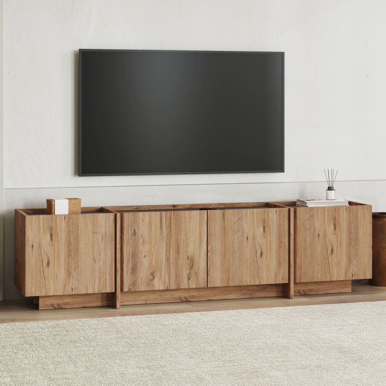 Mobile Porta tv Marrone Rovere Nodi Apertura a Ribalta 4 Ante 180x35x46h cm, 4 Vani - Nokarara
