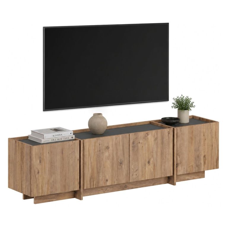 Mobile Porta tv Marrone Rovere Nodi Apertura a Ribalta 4 Ante 180x35x46h cm, 4 Vani - Nokarara