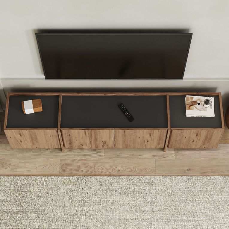 Mobile Porta tv Marrone Rovere Nodi Apertura a Ribalta 4 Ante 180x35x46h cm, 4 Vani - Nokarara