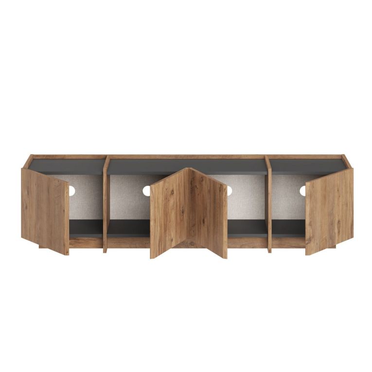 Mobile Porta tv Marrone Rovere Nodi Apertura a Ribalta 4 Ante 180x35x46h cm, 4 Vani - Nokarara