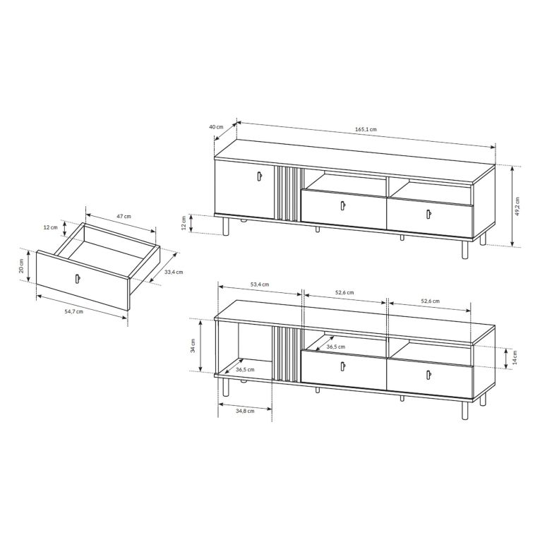 Mobile Porta tv Marrone Rovere Nodi Nero 2 Cassetti 3 Ripiani 165x40x49h cm, Un'anta - Kalese
