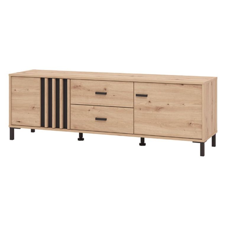 Mobile Porta tv Marrone Rovere Nodi Nero 2 Cassetti un Ripiano 157x40x52h cm, Apertura Battente, Scorrevole - Caivano