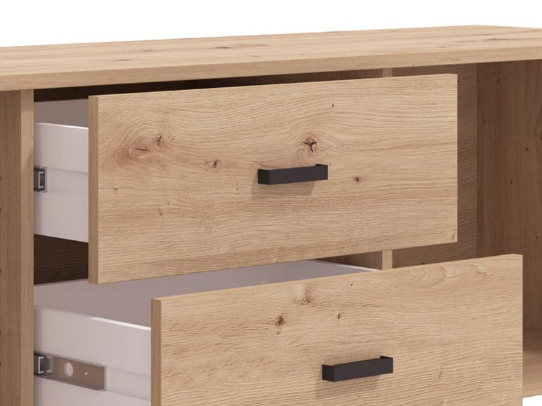 Mobile Porta tv Marrone Rovere Nodi Nero 2 Cassetti un Ripiano 157x40x52h cm, Apertura Battente, Scorrevole - Caivano