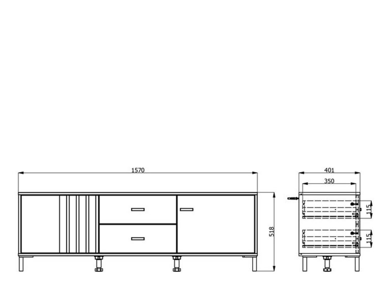 Mobile Porta tv Marrone Rovere Nodi Nero 2 Cassetti un Ripiano 157x40x52h cm, Apertura Battente, Scorrevole - Caivano