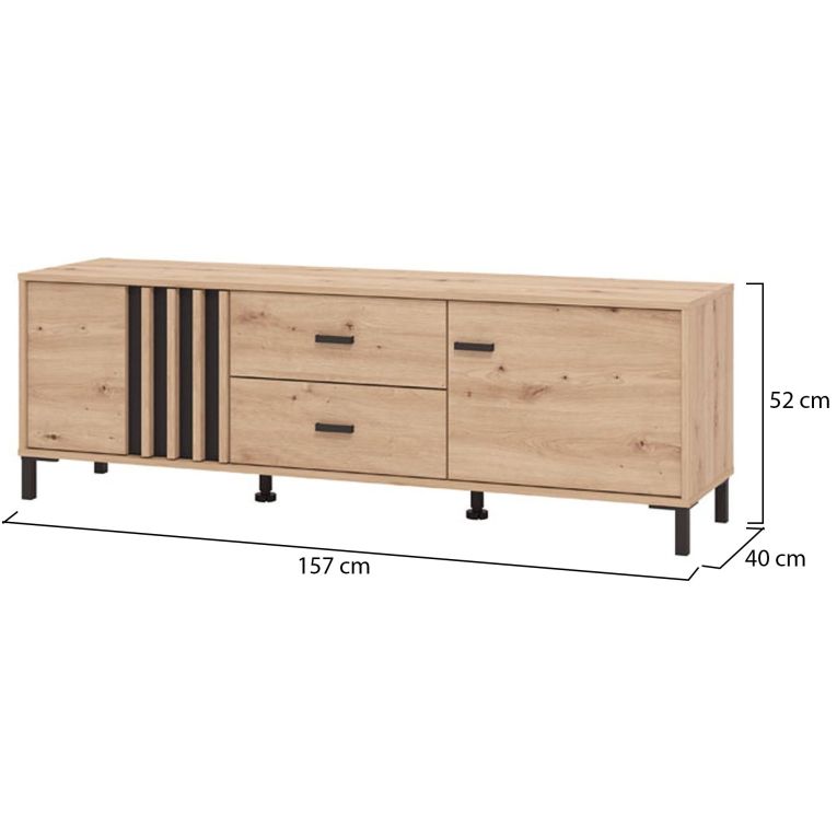 Mobile Porta tv Marrone Rovere Nodi Nero 2 Cassetti un Ripiano 157x40x52h cm, Apertura Battente, Scorrevole - Caivano