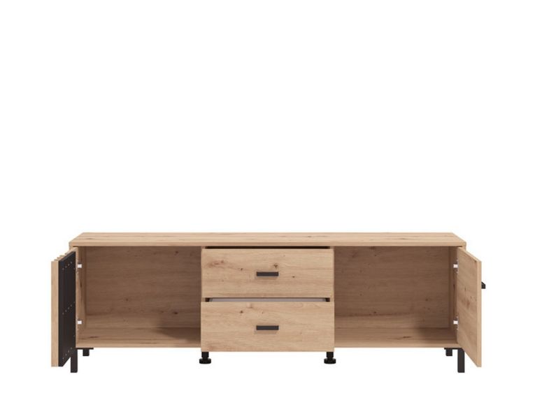 Mobile Porta tv Marrone Rovere Nodi Nero 2 Cassetti un Ripiano 157x40x52h cm, Apertura Battente, Scorrevole - Caivano