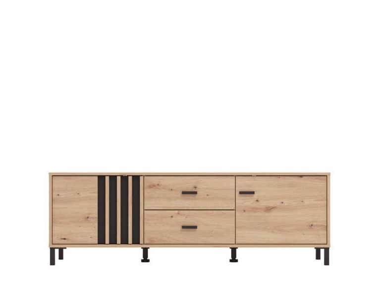 Mobile Porta tv Marrone Rovere Nodi Nero 2 Cassetti un Ripiano 157x40x52h cm, Apertura Battente, Scorrevole - Caivano