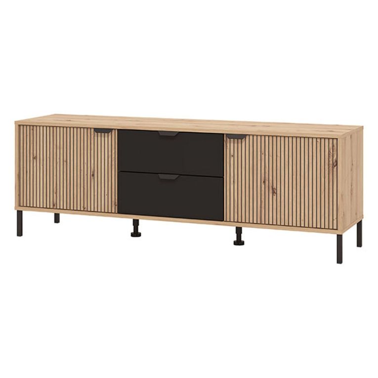 Mobile Porta tv Marrone Rovere Nodi Nero 2 Cassetti un Ripiano 157x40x54.5h cm, 2 Ante - Raiano