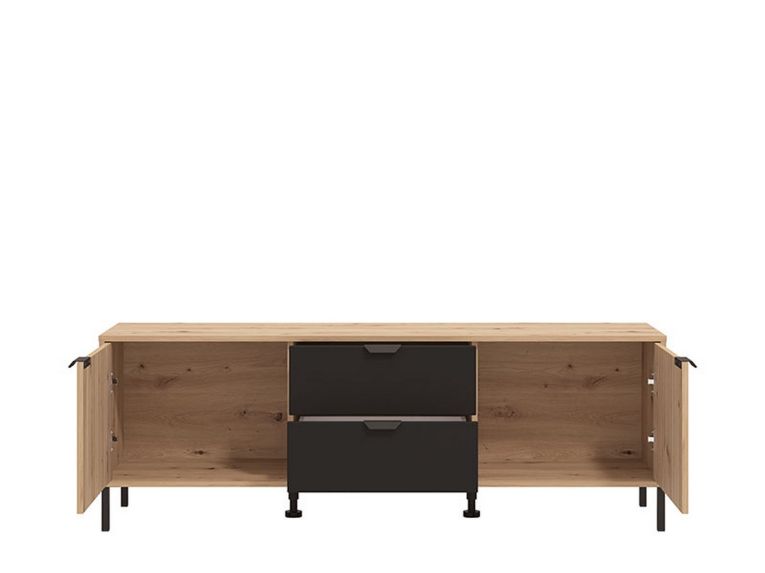 Mobile Porta tv Marrone Rovere Nodi Nero 2 Cassetti un Ripiano 157x40x54.5h cm, 2 Ante - Raiano