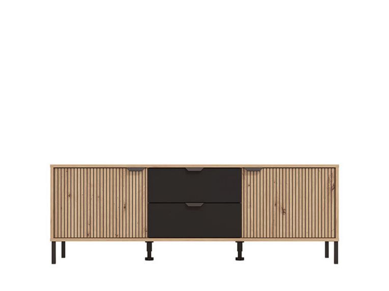 Mobile Porta tv Marrone Rovere Nodi Nero 2 Cassetti un Ripiano 157x40x54.5h cm, 2 Ante - Raiano