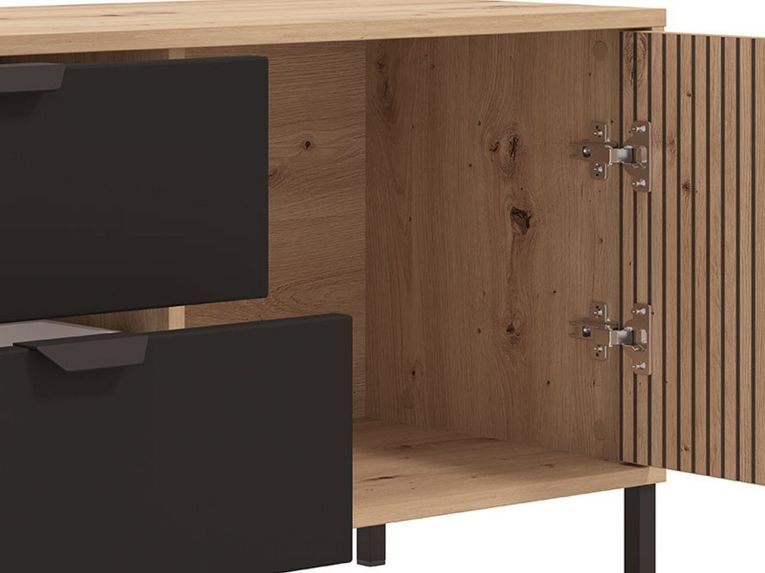 Mobile Porta tv Marrone Rovere Nodi Nero 2 Cassetti un Ripiano 157x40x54.5h cm, 2 Ante - Raiano