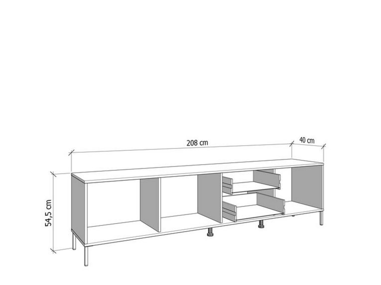Mobile Porta tv Marrone Rovere Nodi Nero 2 Cassetti un Ripiano 208x40x54.5h cm, 3 Ante - Scapoli