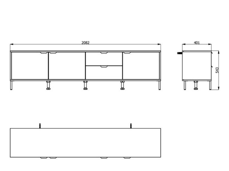 Mobile Porta tv Marrone Rovere Nodi Nero 2 Cassetti un Ripiano 208x40x54.5h cm, 3 Ante - Scapoli