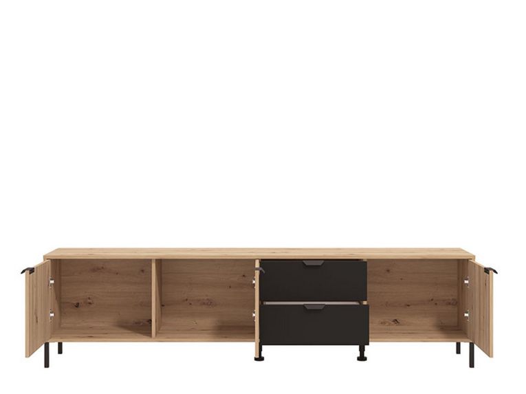 Mobile Porta tv Marrone Rovere Nodi Nero 2 Cassetti un Ripiano 208x40x54.5h cm, 3 Ante - Scapoli