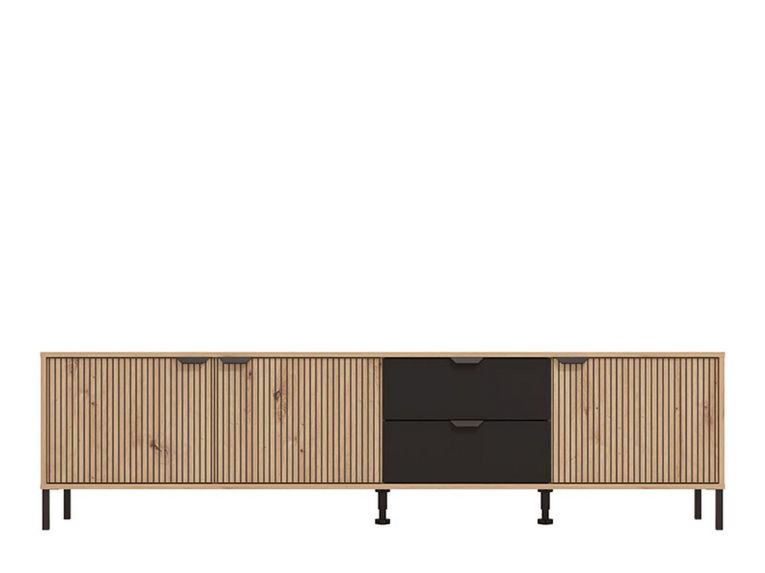 Mobile Porta tv Marrone Rovere Nodi Nero 2 Cassetti un Ripiano 208x40x54.5h cm, 3 Ante - Scapoli