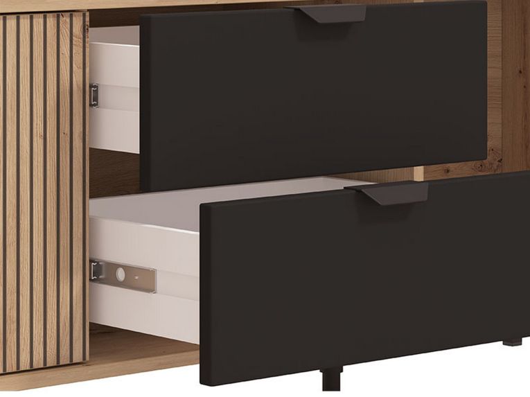 Mobile Porta tv Marrone Rovere Nodi Nero 2 Cassetti un Ripiano 208x40x54.5h cm, 3 Ante - Scapoli