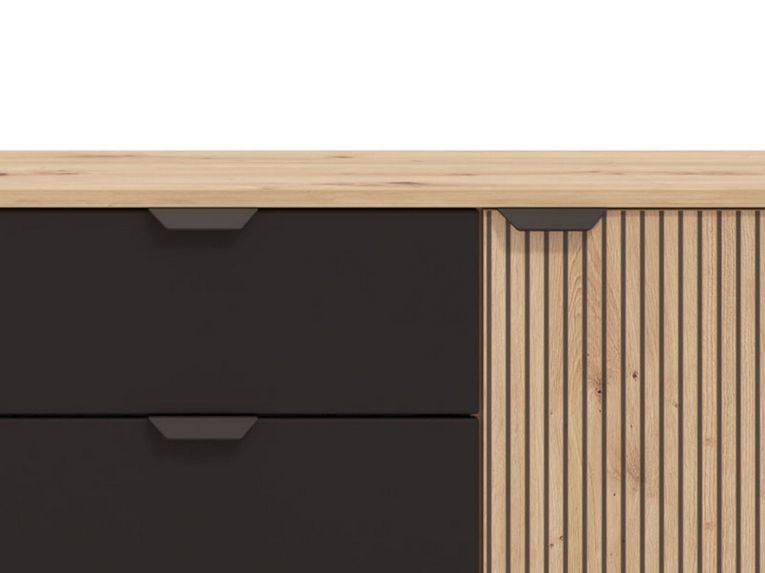 Mobile Porta tv Marrone Rovere Nodi Nero 2 Cassetti un Ripiano 208x40x54.5h cm, 3 Ante - Scapoli