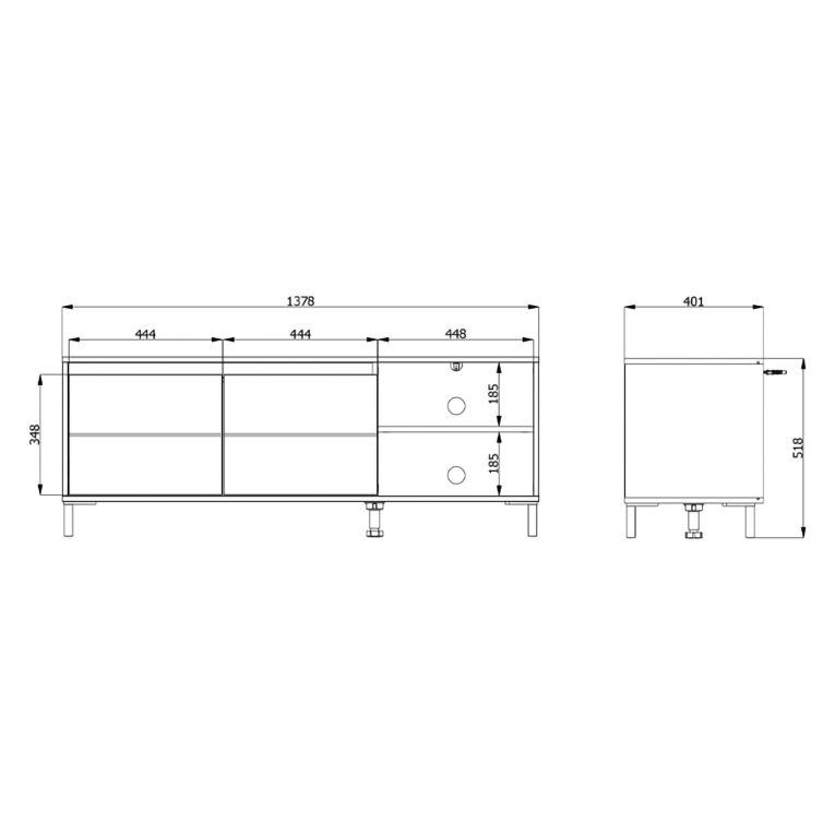 Mobile Porta tv Marrone Rovere Nodi Nero 2 Ripiani 2 Ante 138x40x52h cm, con Piedini - Cigno