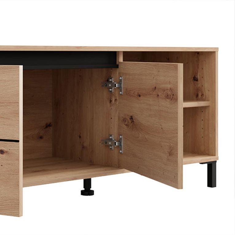 Mobile Porta tv Marrone Rovere Nodi Nero 2 Ripiani 2 Ante 138x40x52h cm, con Piedini - Cigno