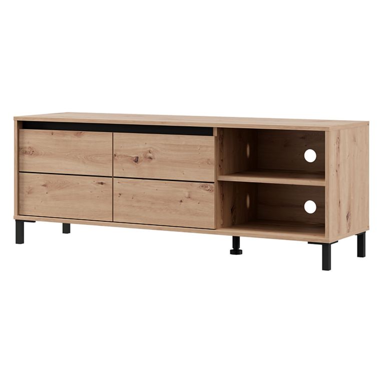 Mobile Porta tv Marrone Rovere Nodi Nero 2 Ripiani 2 Ante 138x40x52h cm, con Piedini - Cigno
