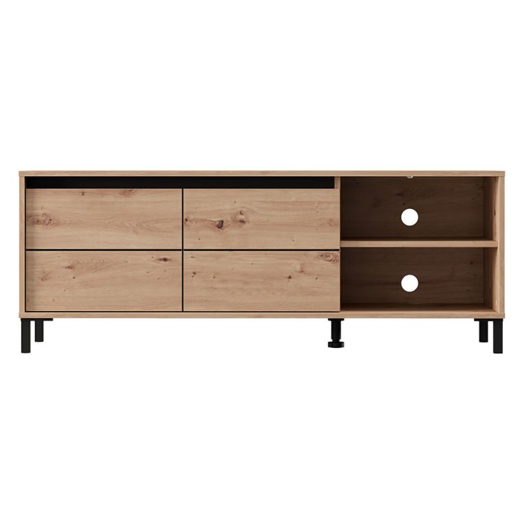 Mobile Porta tv Marrone Rovere Nodi Nero 2 Ripiani 2 Ante 138x40x52h cm, con Piedini - Cigno
